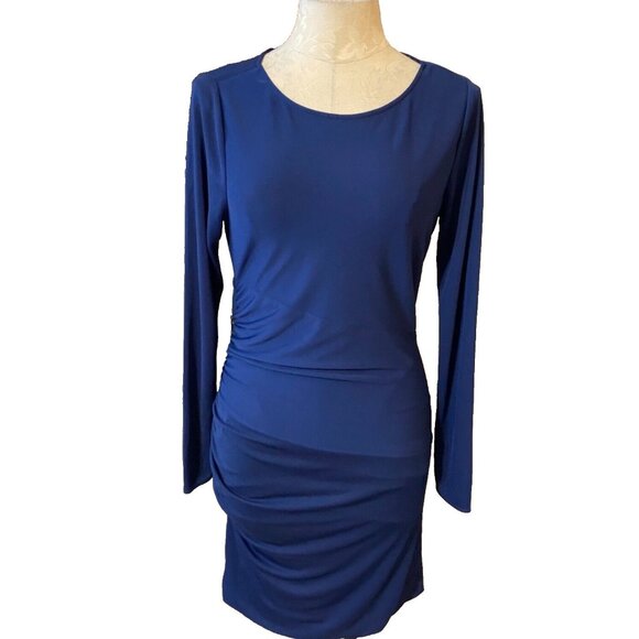 DKNYC DKNY Dress Blue M Medium 6 8 10 Long Sleeve Stretch Sheath Washable - Picture 1 of 6